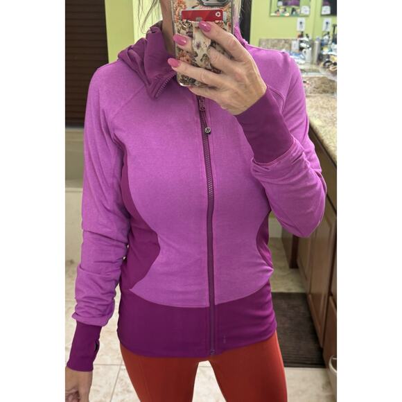 LULULEMON Purple Pink Flux Jacket Reversible Hooded Zip Magenta Plum Sz 8 - Picture 13 of 13